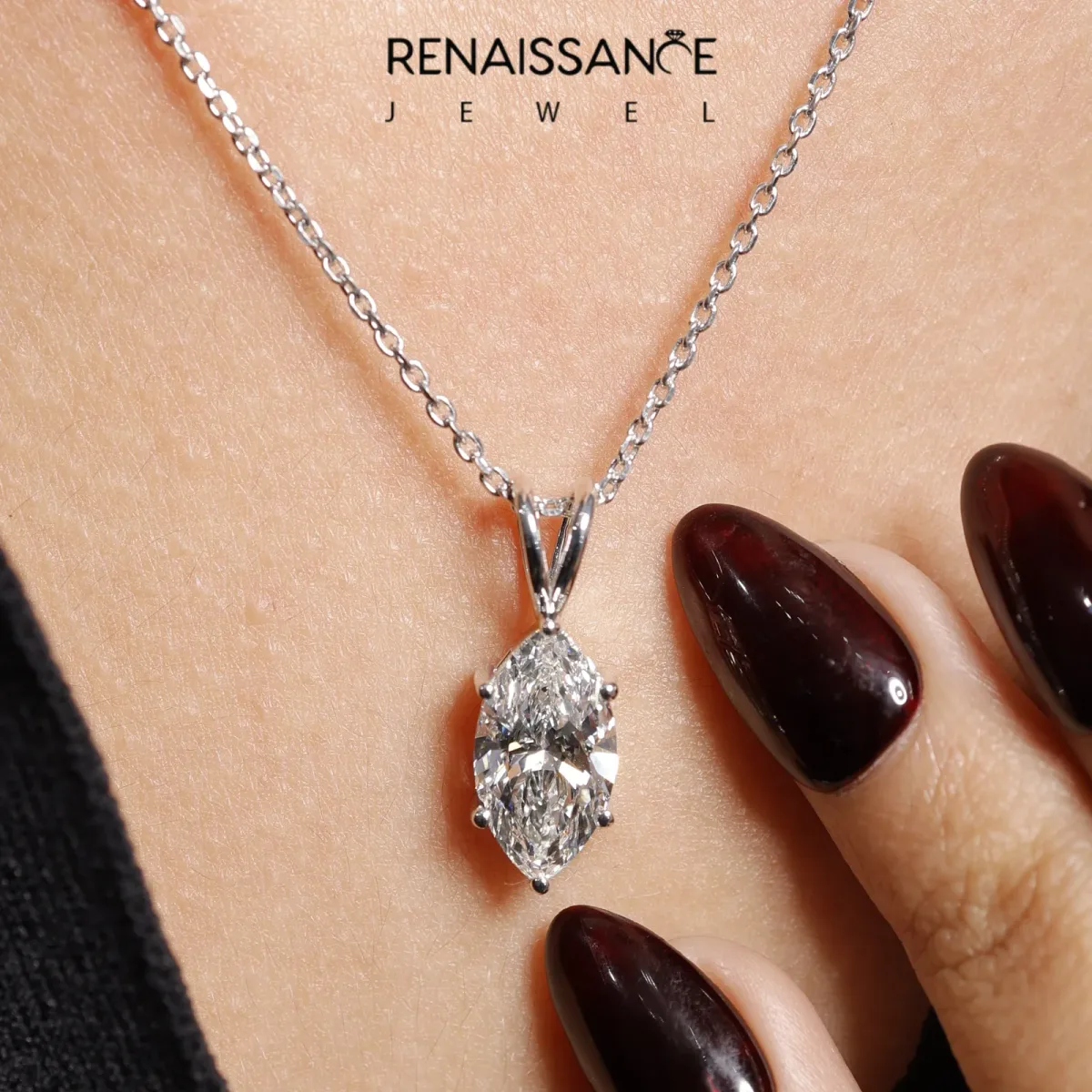 Marquise Diamond Solitaire Pendant with Prong Setting Silver