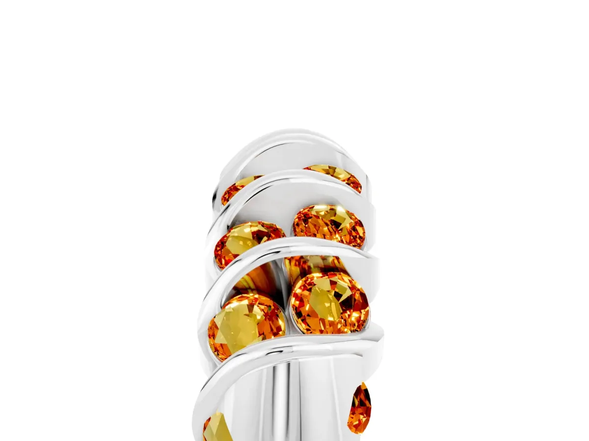 Channel Set Round Citrine Multi-Row Band Silver