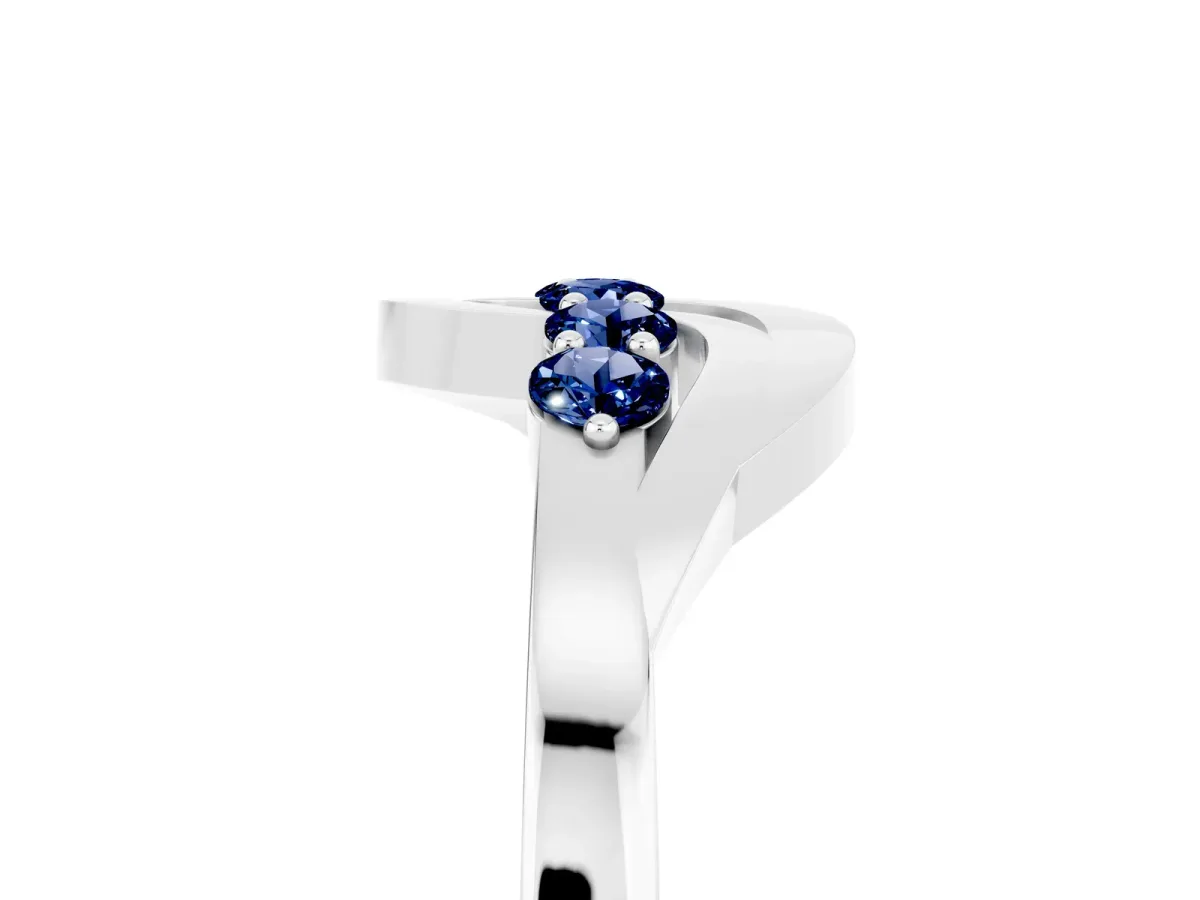 Five-Stone Round Blue Sapphire Crossover Band with Prong Setting White gold