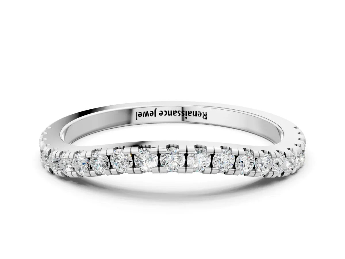 Round Diamond Pavé Half Eternity Band with Shared Prong Setting Platinum