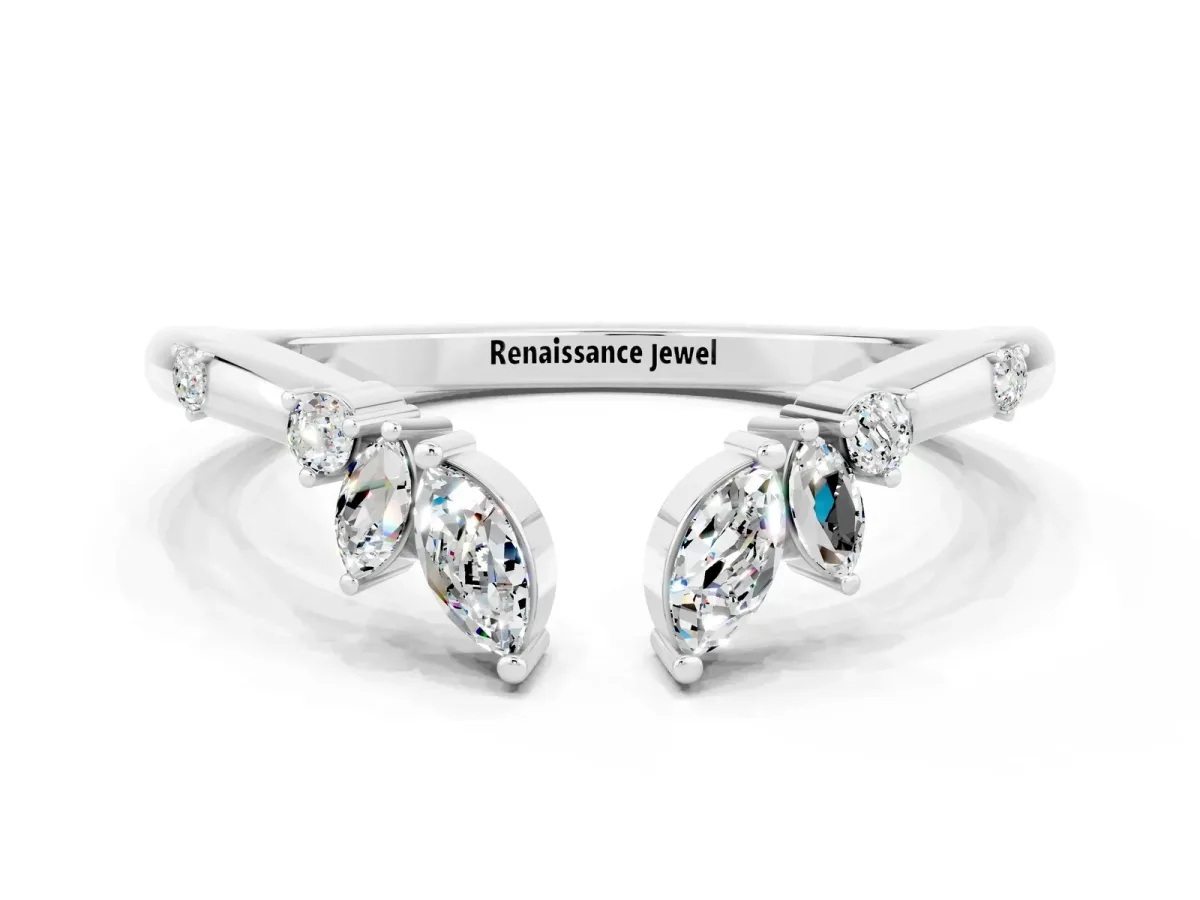 Open Marquise Cluster Moissanite Band with Prong Setting Silver