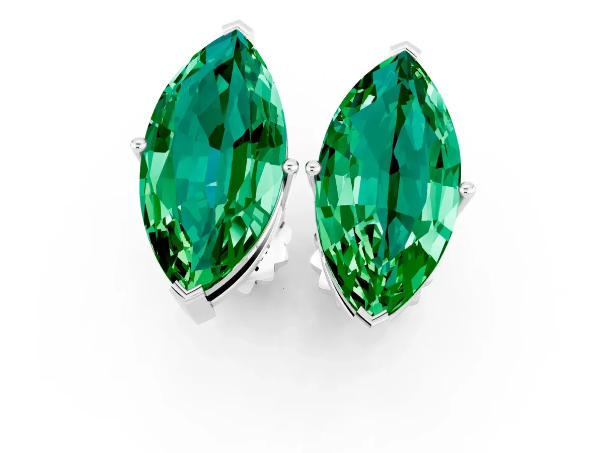 Marquise Cut Emerald Stud Earrings Silver