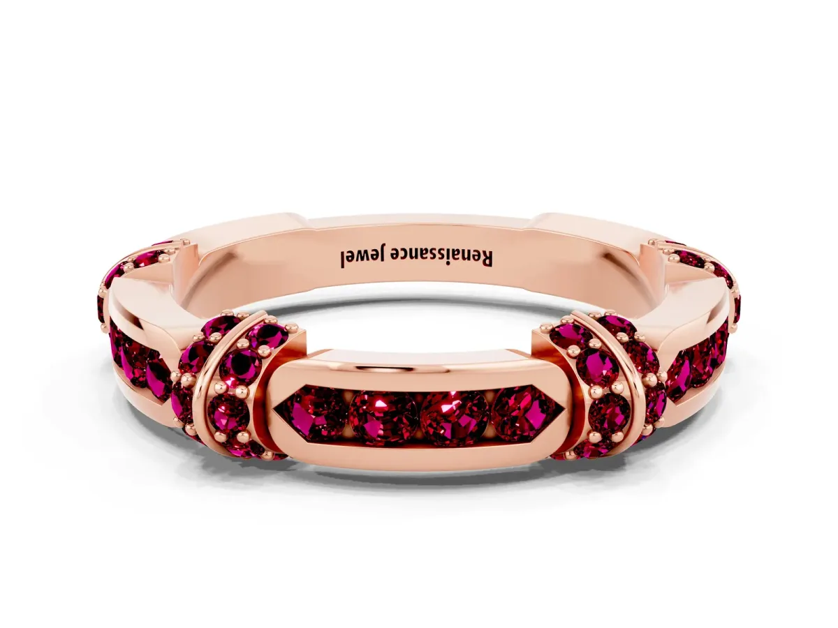 Pavé Round Garnet Link Band with Bezel Setting Rose gold