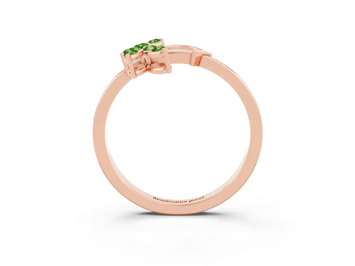 Marquise Peridot Cluster Bypass Ring with Prong Setting Rose gold