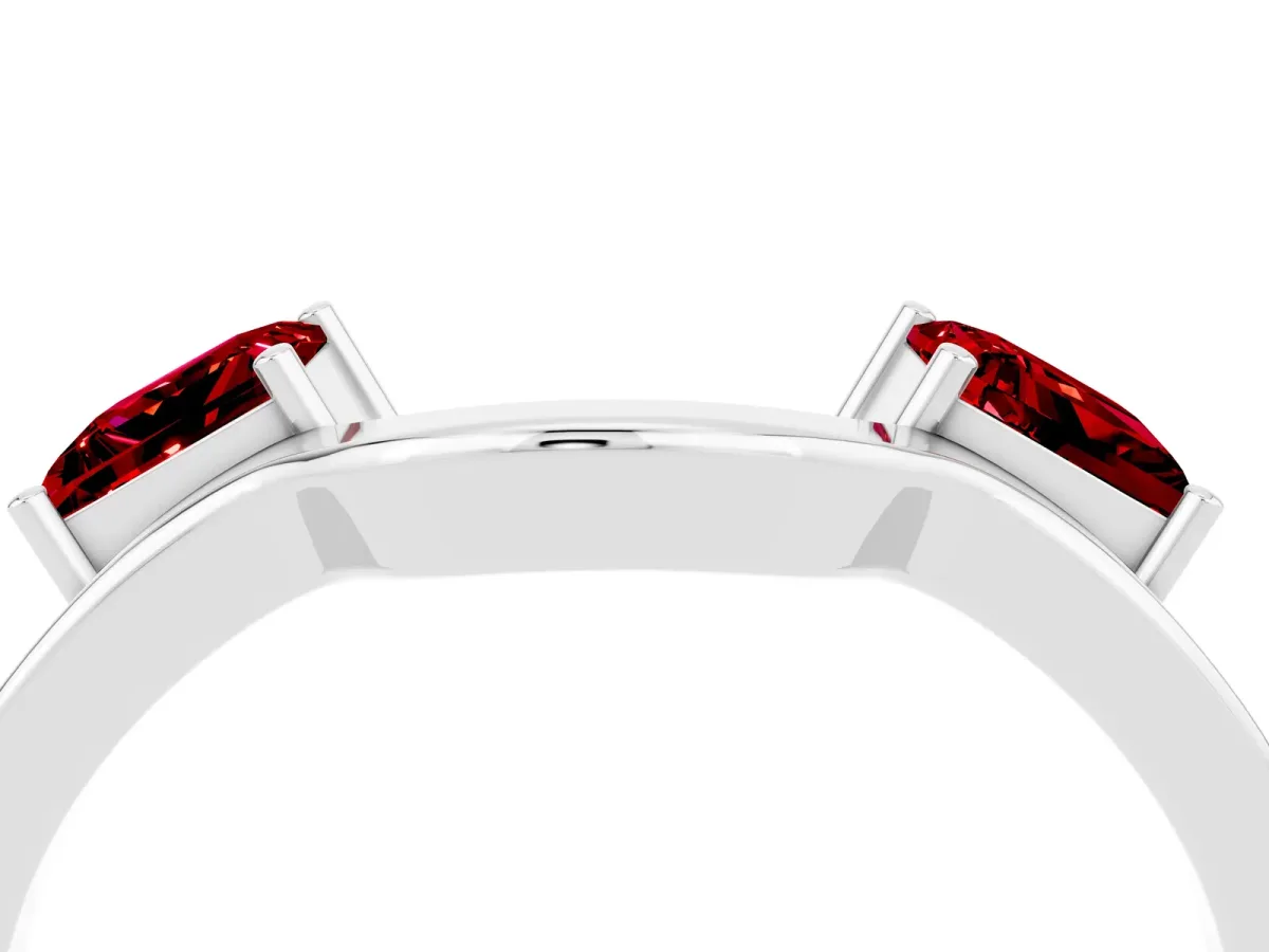 Princess Cut Ruby Two-Stone Open Band Ring with Four-Prong Setting Platinum