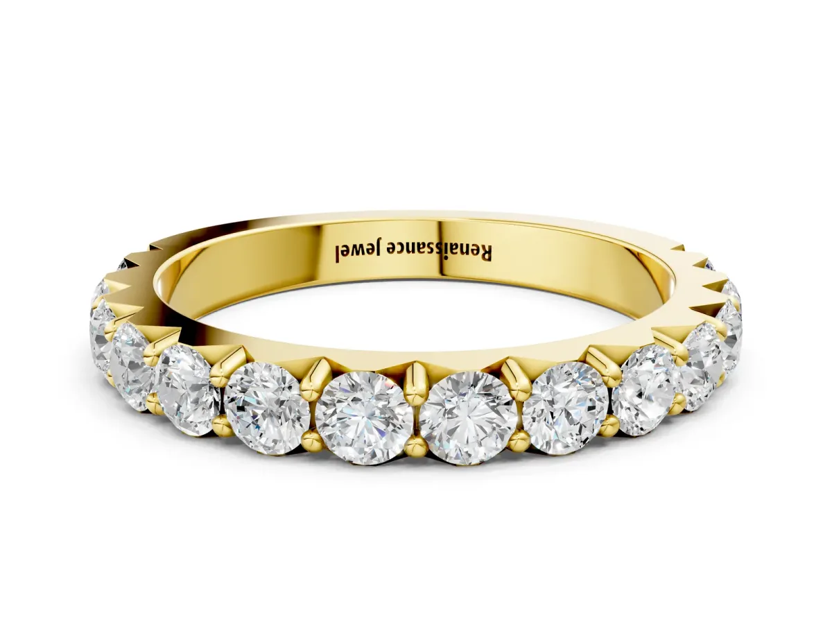 Round Diamond Half Eternity Band with Classic Prong Setting Yellow gold