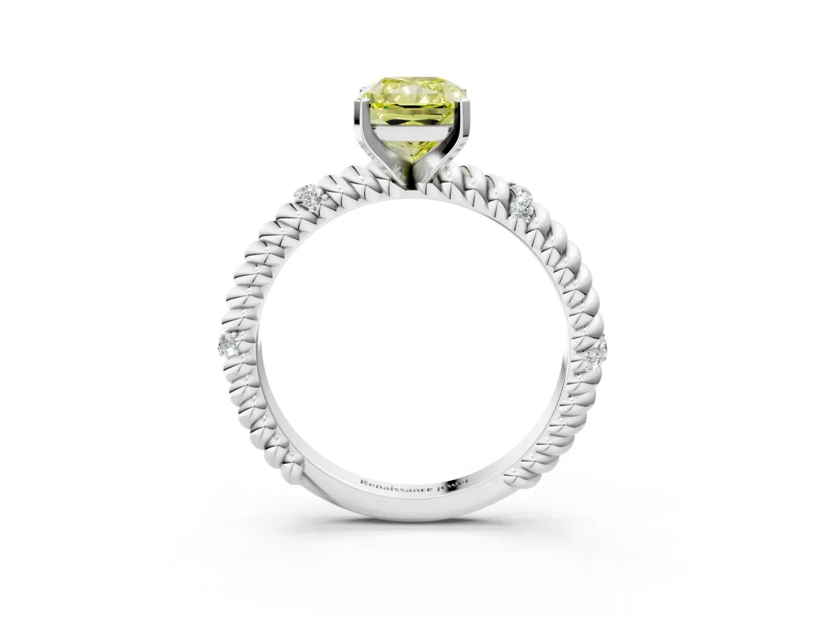 Fancy Yellow Radiant Cut Solitaire Twisted Band Prong Set Engagement Ring Silver