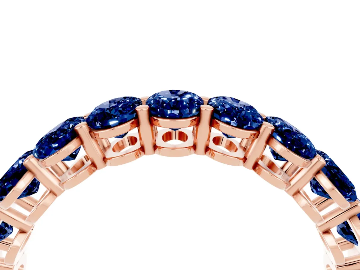 Oval Cut Blue Sapphire Eternity Band with Shared Prong Setting Rose gold