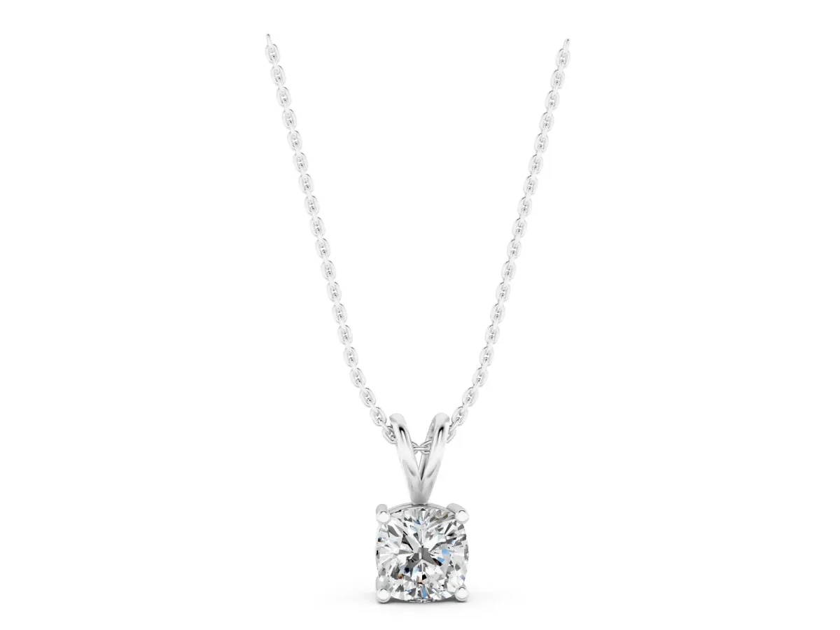 Cushion Solitaire Diamond Prong Pendant Silver