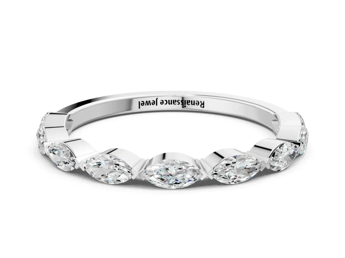 Marquise Diamond Eternity Band with Bezel Setting White gold
