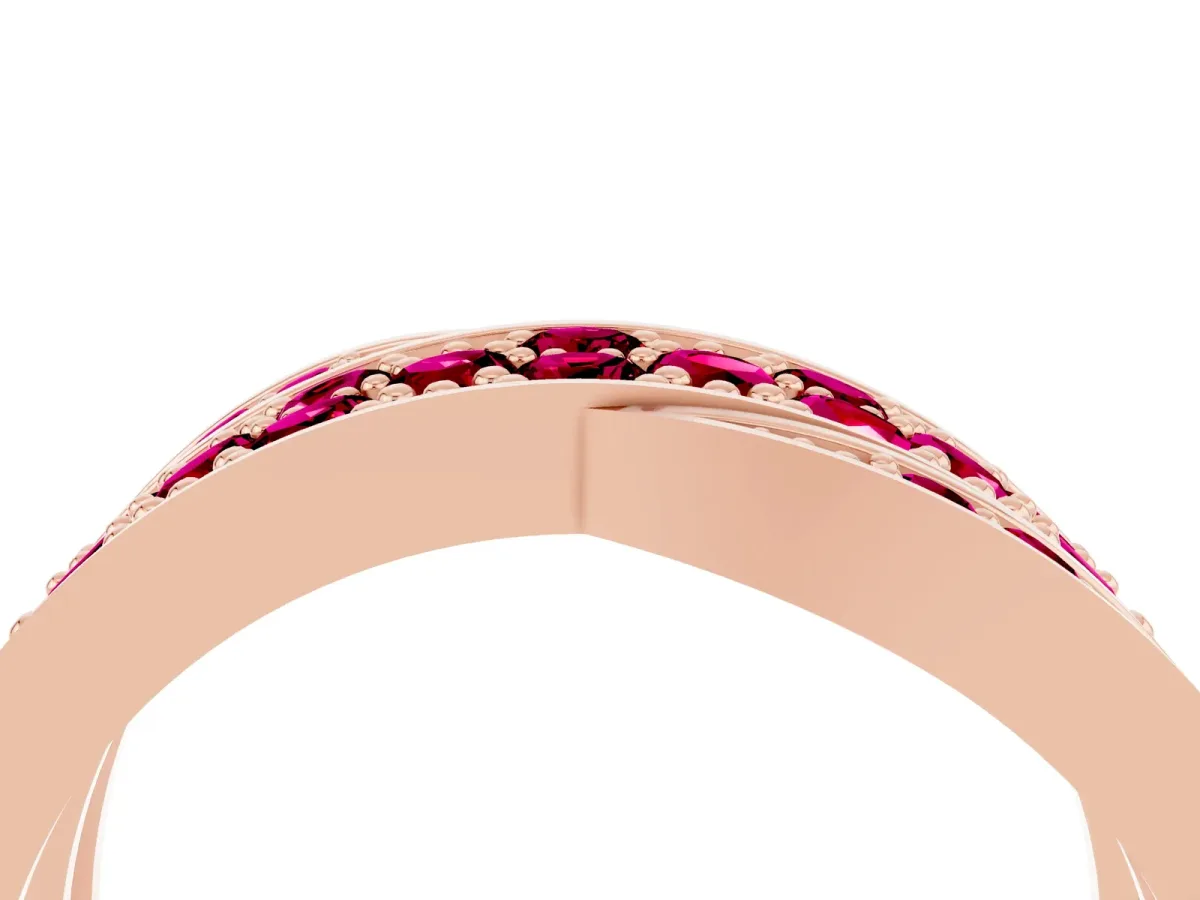 Pavé Round Garnet Crossover Band with Bead Prong Setting Rose gold