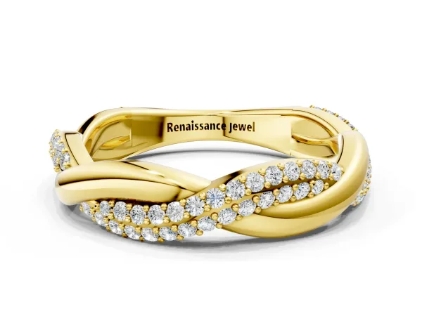 Pavé Round Diamond Twist Eternity Band with Prong Setting Yellow gold