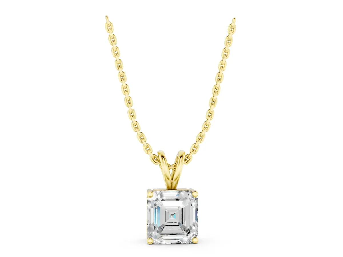Asscher Diamond Solitaire Pendant with Four Prong Setting Yellow gold