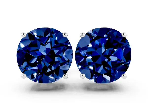 Round Cut Blue Sapphire Stud Earrings Platinum