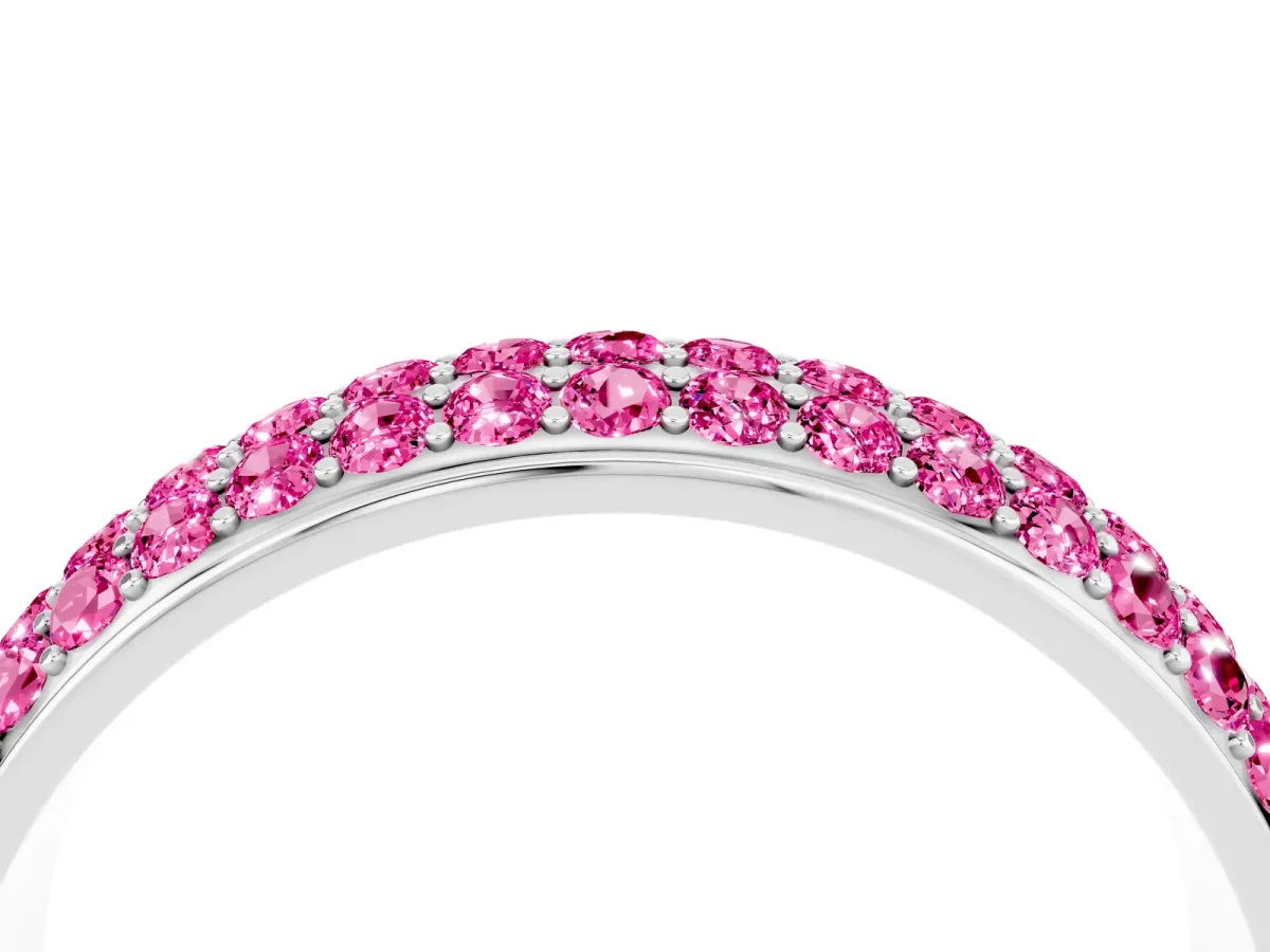 Three-Row Round Pink Sapphire Eternity Band with Shared Prong Setting White gold