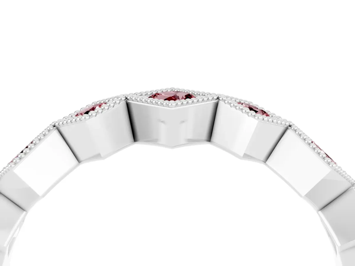 Milgrain Square Bezel Round Morganite Chevron Band Platinum