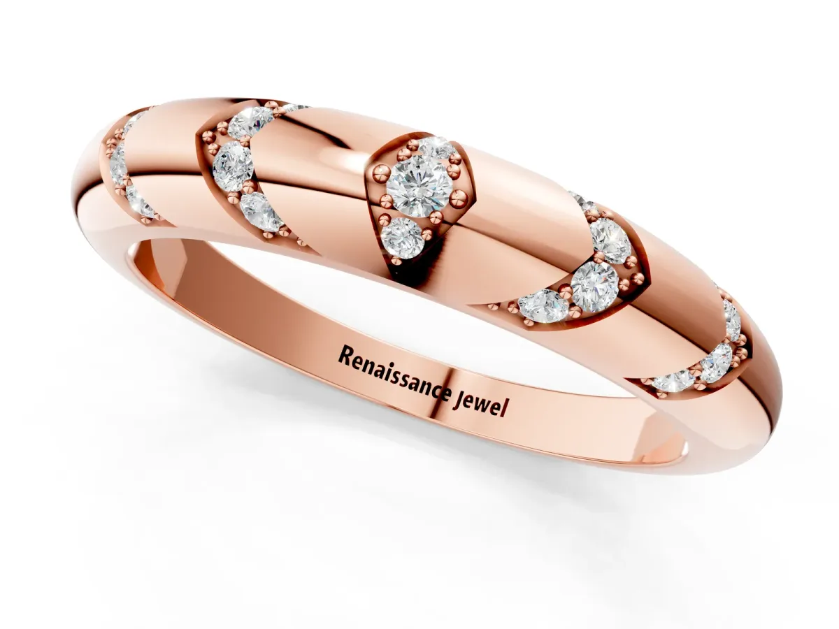 Round Diamond Channel Set Curved Band with Bezel Setting Rose gold