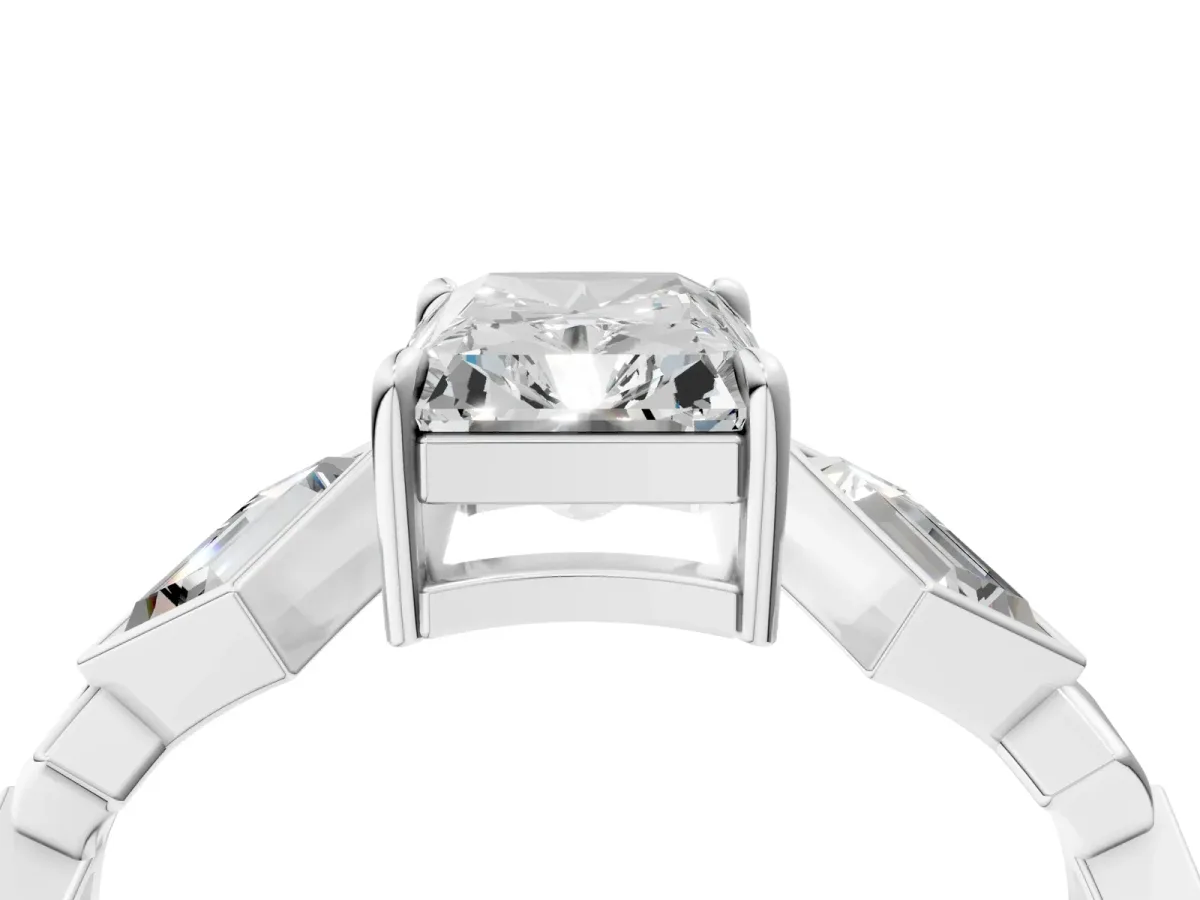 Radiant Diamond Geometric Side Stone Engagement Ring Platinum