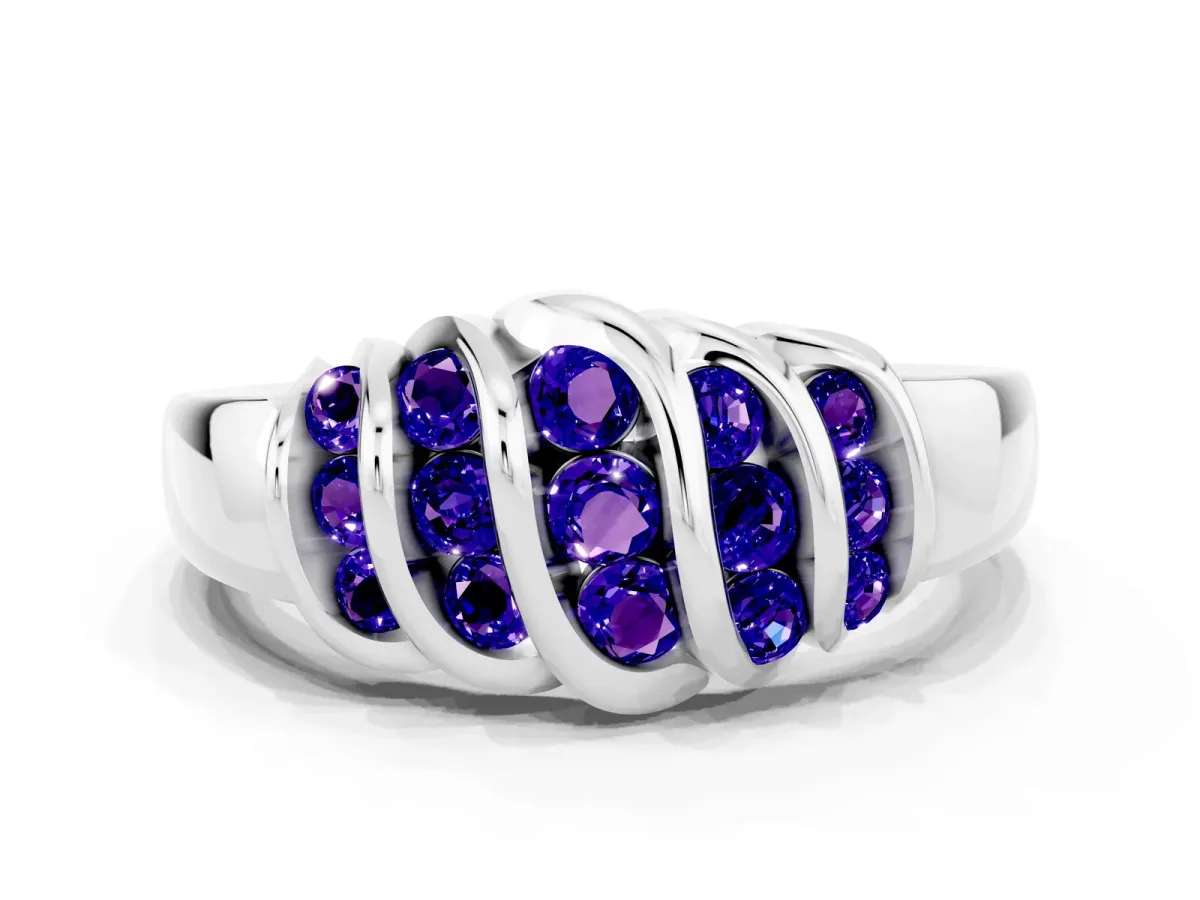 Round Tanzanite Multi-Row Crossover Band White gold