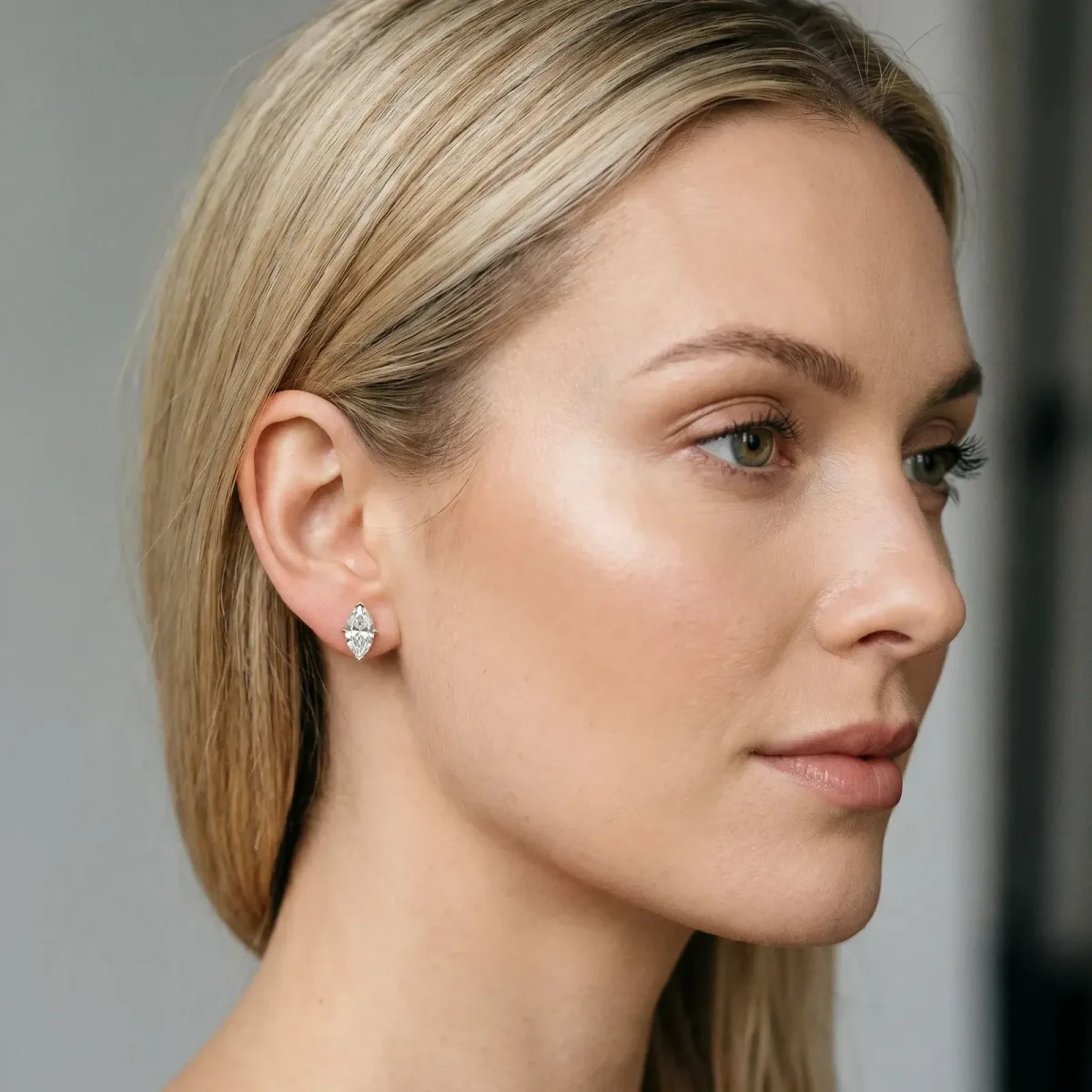 Marquise Cut Diamond Stud Earrings Yellow gold