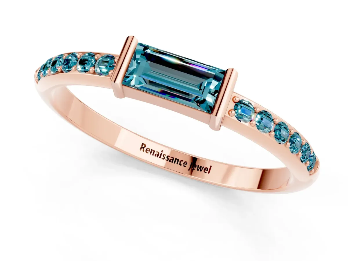 Baguette Blue Topaz Pavé Band with Bar Setting Rose gold