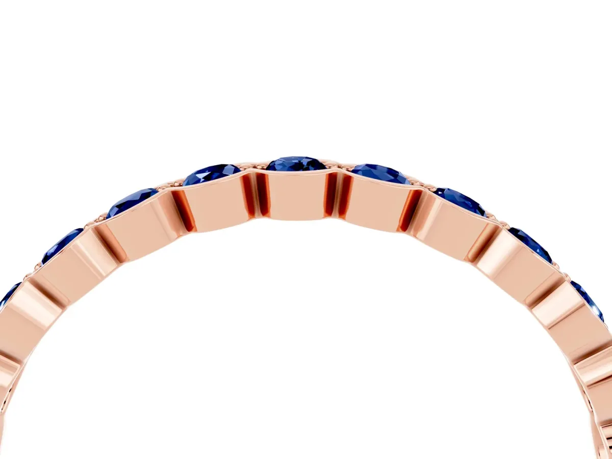 Round Blue Sapphire Bezel Set Eternity Band Rose gold