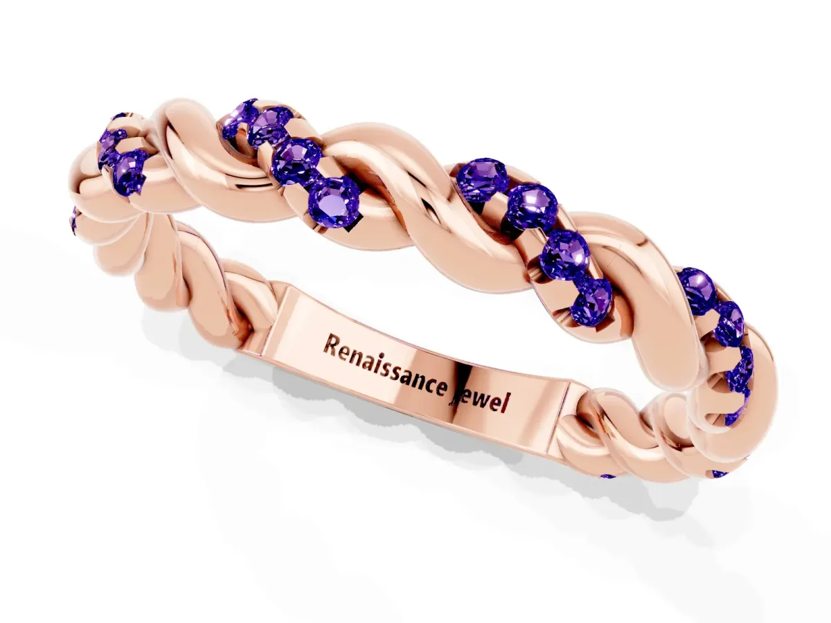 Twisted Pavé Round Tanzanite Eternity Band Rose gold