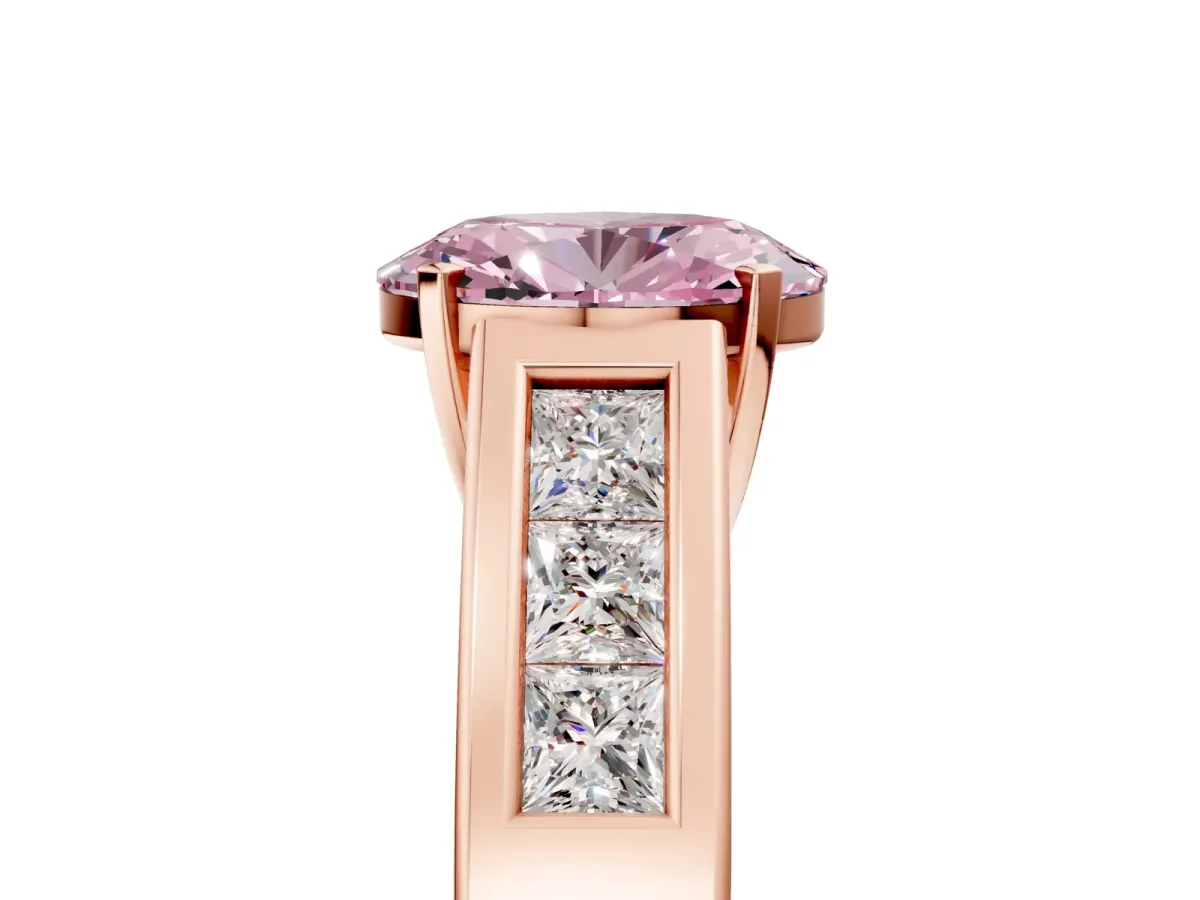Fancy Pink Oval Cut Cut Channel Set Solitaire Ring with Four-Prong Setting Rose gold