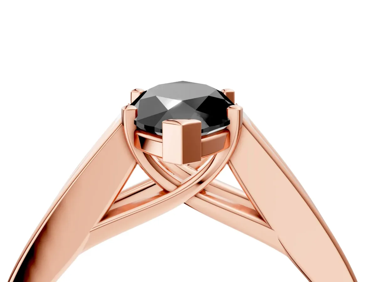 Fancy Black Marquise Cut Cut Channel Set Solitaire Ring with Four-Prong Setting Rose gold