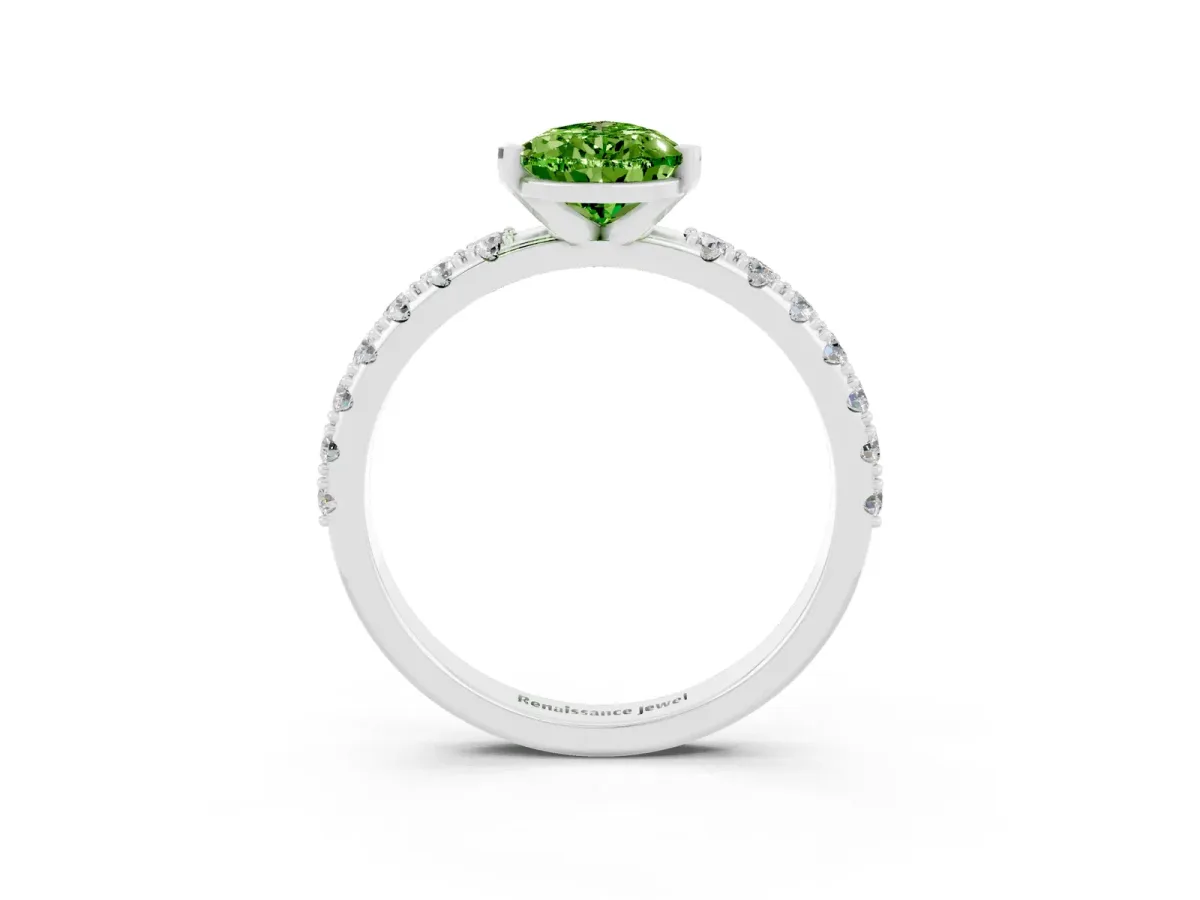 Pear Cut Peridot Solitaire Pavé Band with Four-Prong Setting Platinum