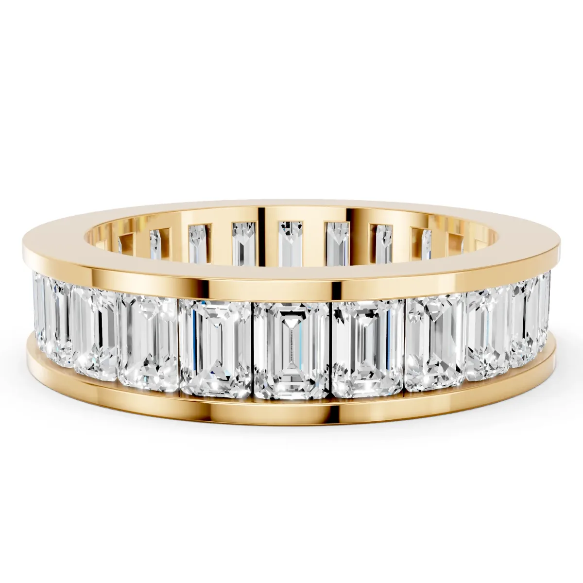 emerald Cut eternity band with channel set Yellow gold