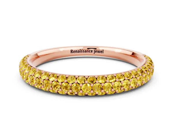 Round Yellow Sapphire Pavé Eternity Band with Shared Prong Setting Rose gold