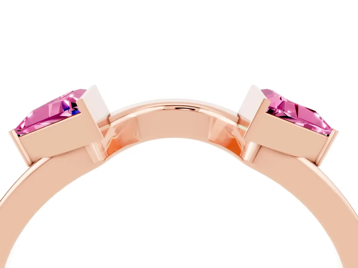 Trillion Pink Sapphire Open Band Ring with Bezel Setting Rose gold