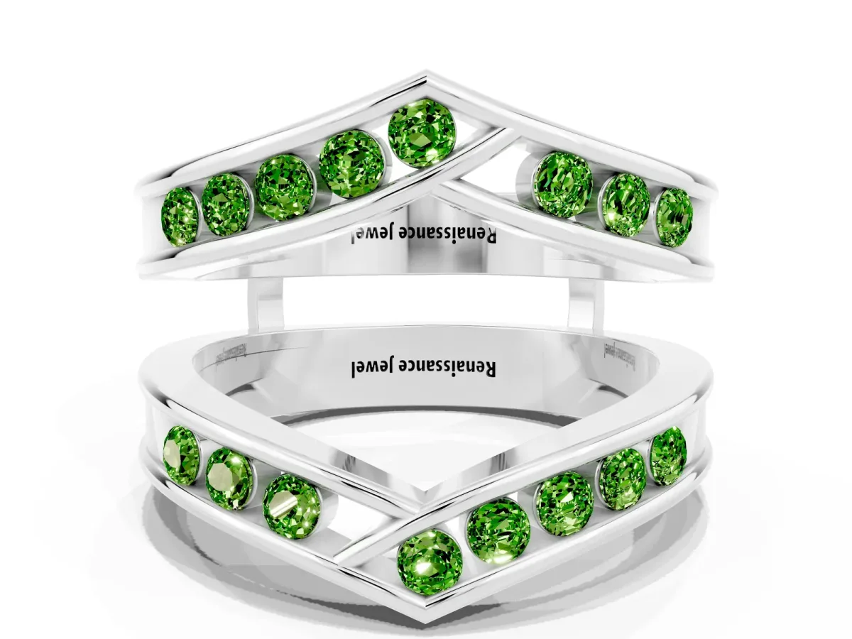 Round Peridot Channel-Set Chevron Band Platinum