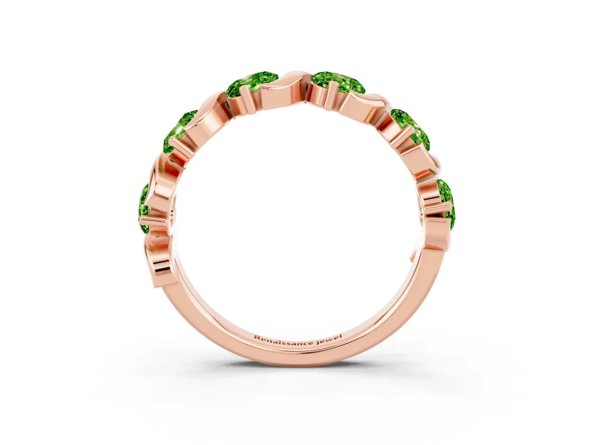 Six-Stone Round Peridot Wave Band with Shared Prong Setting Rose gold