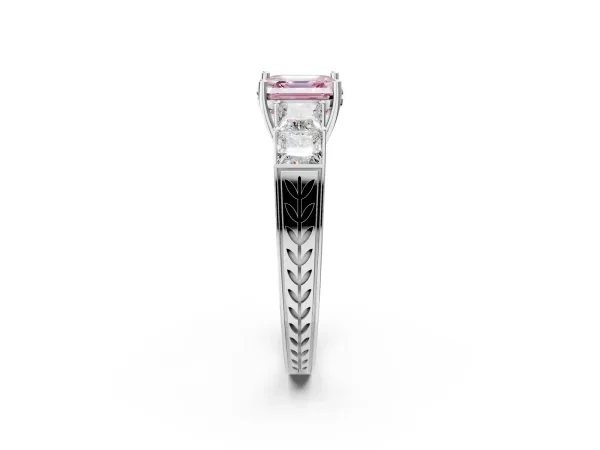 Fancy Pink Asscher Cut Solitaire Princess Side Stone Engraved Band Prong Setting Ring Platinum