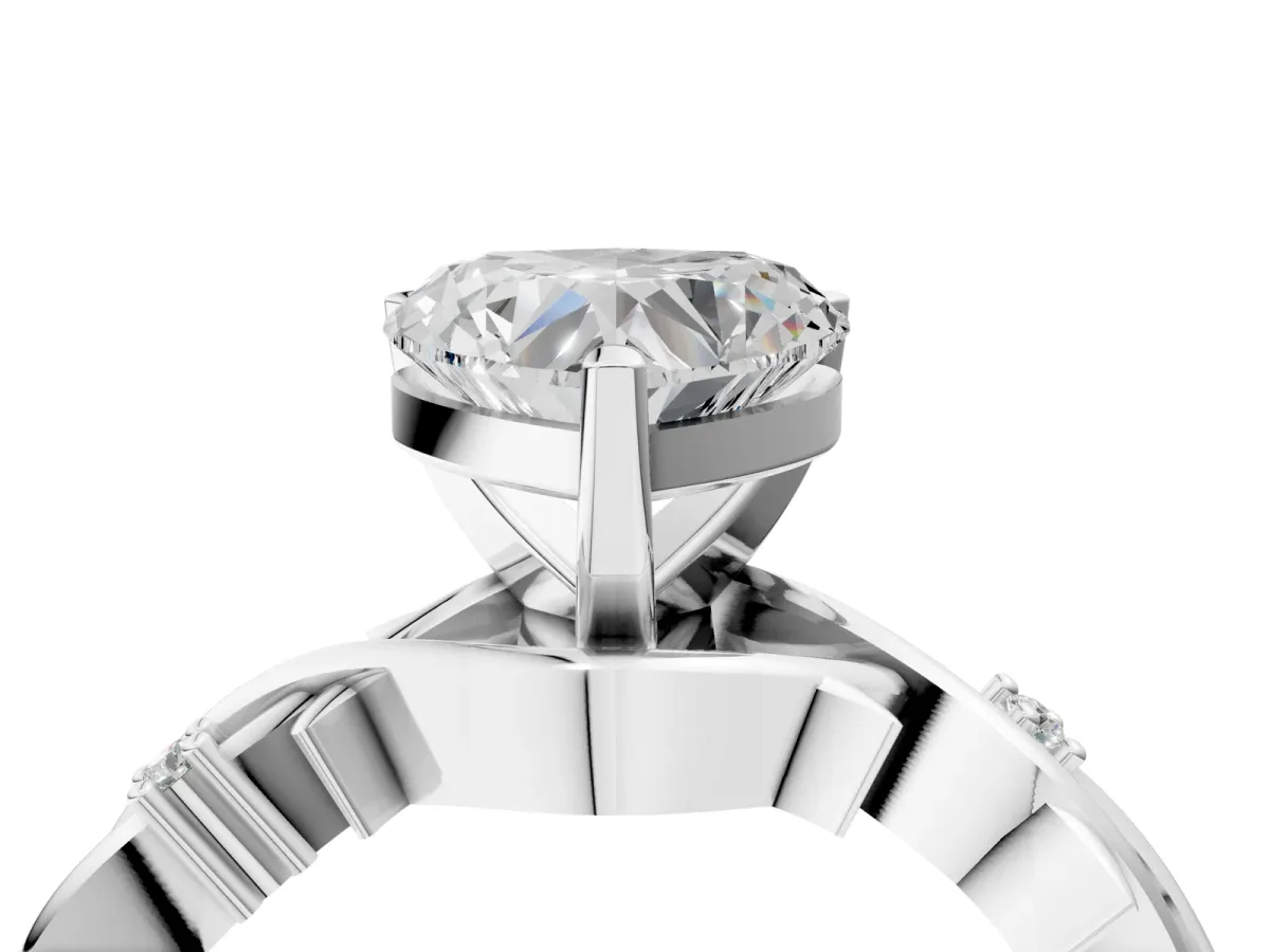 Heart Cut Diamond Solitaire Ring with Twisted Band and Prong Setting Silver