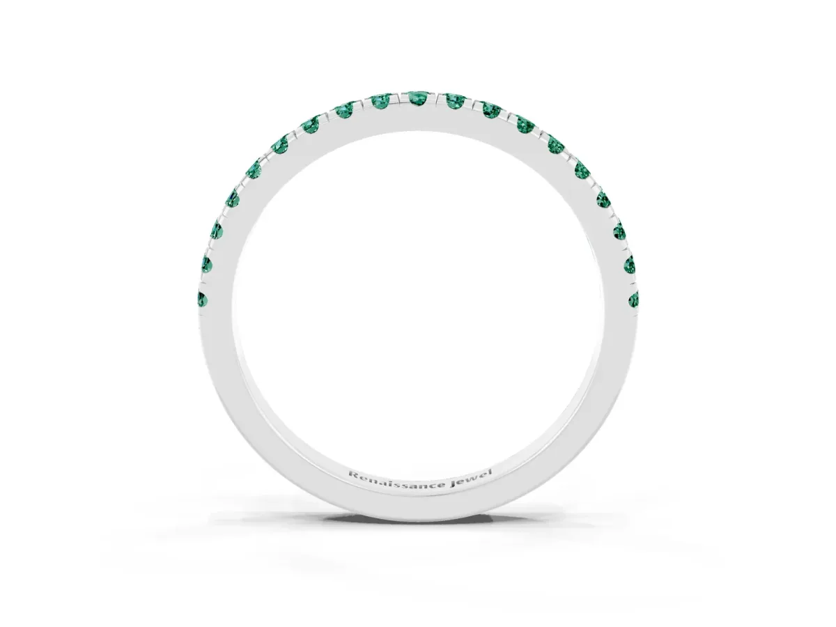 Pavé Round Green Sapphire Half Eternity Band with Shared Prong Setting Platinum