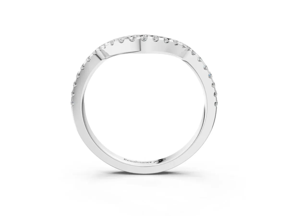 Pavé Round Diamond Contour Band with Shared Prong Setting Silver