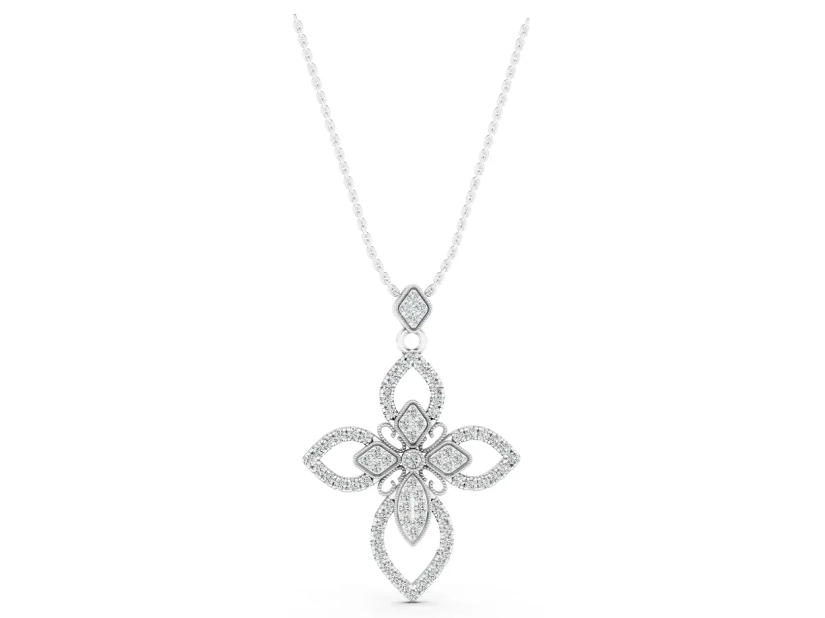 Pavé Marquise Diamond Cross Pendant Silver
