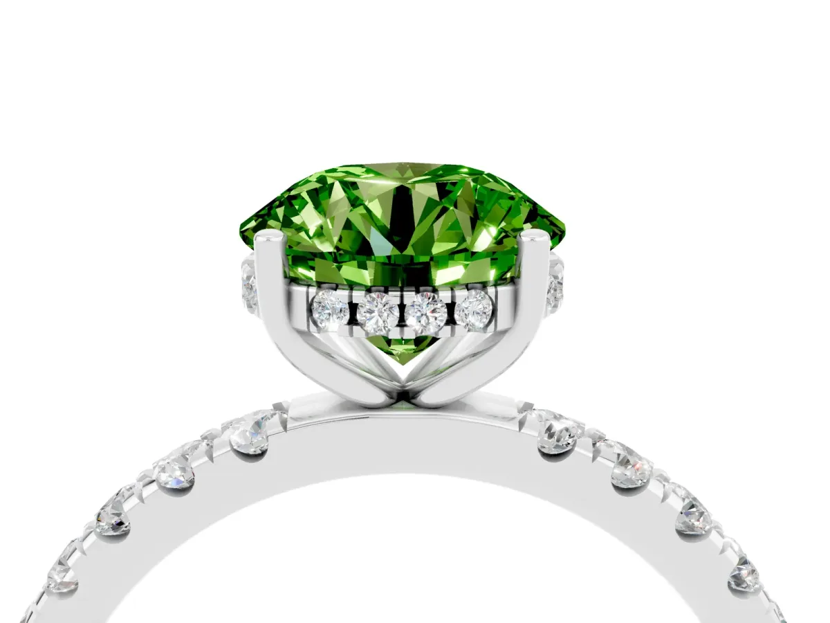 Round Cut Peridot Pave Band Solitaire Ring with Round and Prong Setting Silver