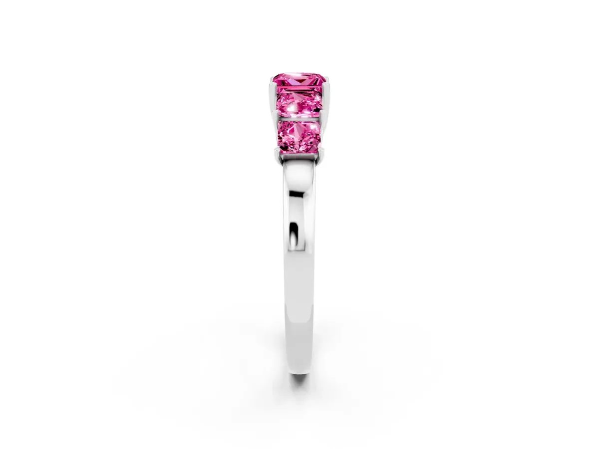 Princess Cut Five-Stone Pink Sapphire Ring with Classic Prong Setting Platinum