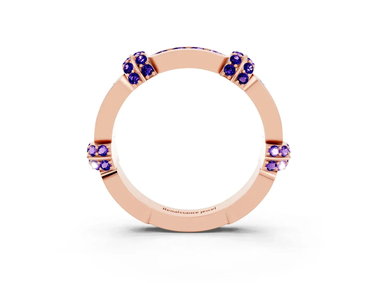 Pavé Round Tanzanite Link Band with Bezel Setting Rose gold