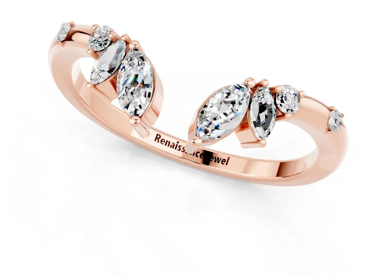 Open Marquise Cluster Moissanite Band with Prong Setting Rose gold