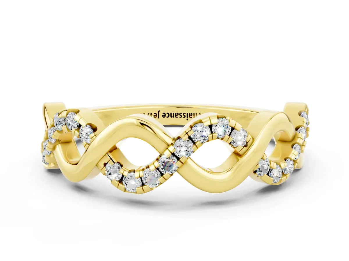 Twist Infinity Round Moissanite Band with Pavé Setting Yellow gold