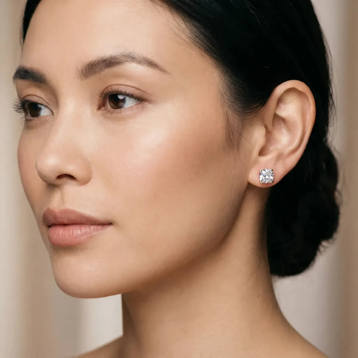 Cushion Cut Diamond Stud Earrings Rose gold