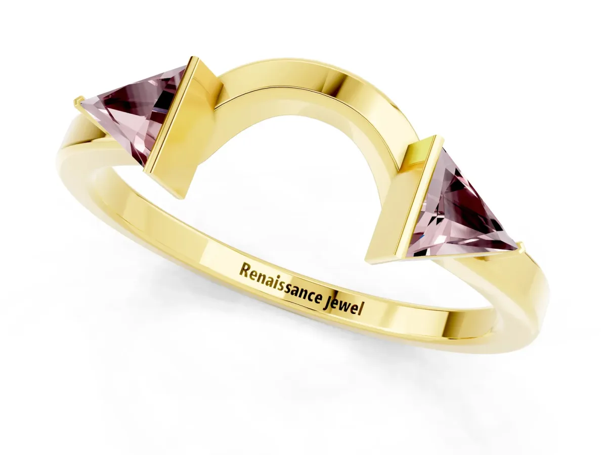 Trillion Morganite Open Band Ring with Bezel Setting Yellow gold