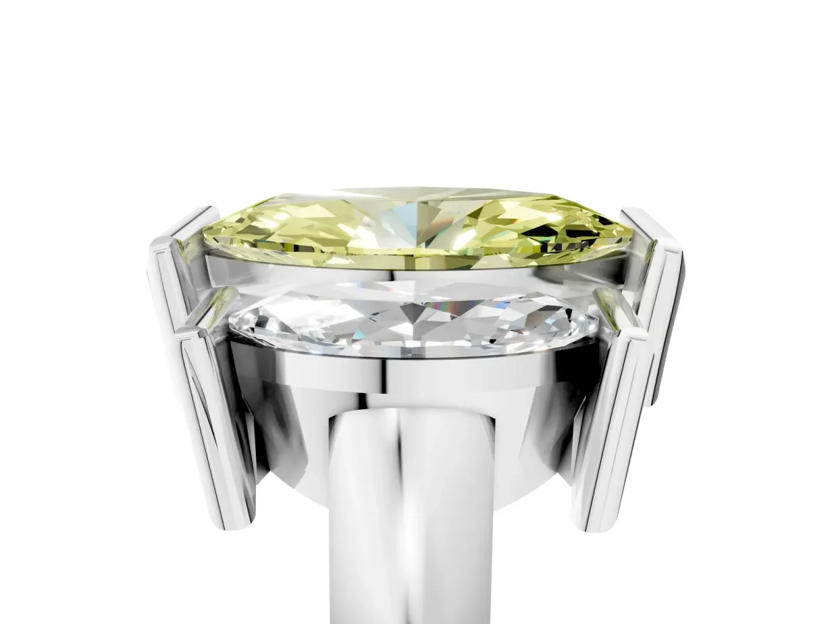 Fancy Yellow Three Stone Marquise Cut Cut Channel Set Diamond Ring Silver