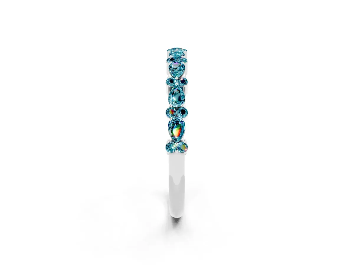 Pear and Round Blue Topaz Wedding Band White gold