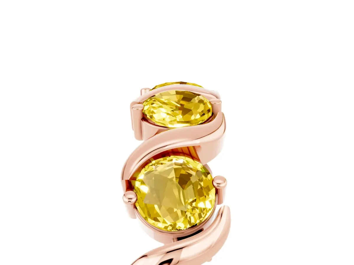 Round Yellow Sapphire Half Eternity Band with Wave Prong Setting Rose gold